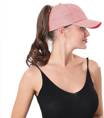 Vista 4 de Gorra de béisbol para mujer, con diseño cruzado y ajustable, de secado rápido, para cola de caballo