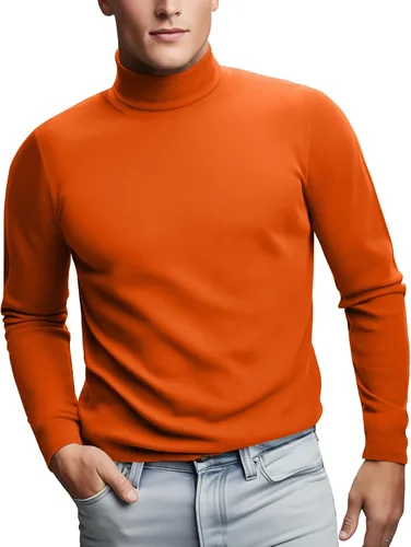 Vista 2 de Zengjo Camisas de manga larga con cuello alto para hombre, capa base térmica, ajustadas, suaves