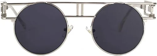 Vista 2 de kachawoo Gafas de sol redondas góticas steampunk para hombre, gafas de sol de metal retro, accesorios para mujer