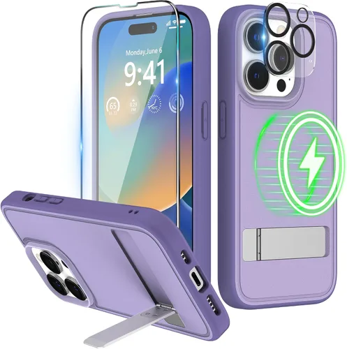 Vista 8 de Funda magnética para iPhone 14 Pro de 6.1 pulgadas (2022), soporte delgado con protector de pantalla compatible con Magsafe a prueba de golpes, Negro