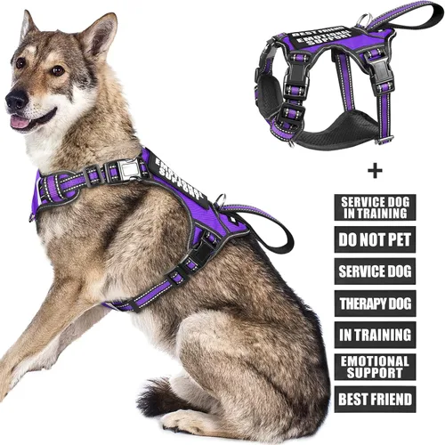 Vista 13 de Arnés para perro de servicio WINSEE sin tirones con 7 parches para perros, arnés reflectante para mascotas con asa acolchada y duradera