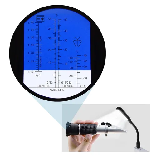 Vista 8 de Refractómetro anticongelante 4 en 1, refractómetro de refrigerante con ATC para verificar el sistema anticongelante del automóvil, glicol, líquido