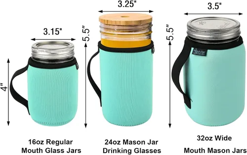 Vista 3 de Beautyflier Funda de neopreno para tarros Mason de 16 oz de boca regular, cubierta de neopreno para tarros Mason para vasos de beber, aislantes