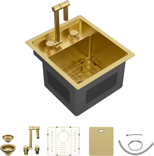 Vista 30 de Fregadero de cocina de 13 x 15 pulgadas de montaje bajo encimera - Fregadero de cocina de acero inoxidable 304 calibre 16 bajo mostrador con grifo