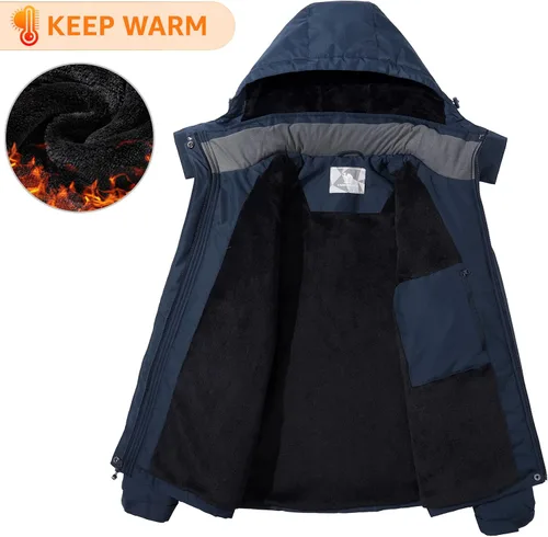 Vista 3 de CAMELSPORTS Chaqueta impermeable de esquí de montaña para mujer, con forro polar, impermeable, resistente al viento, con capucha para otoño e