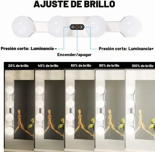 Vista 2 de Espejo de tocador profesional recargable portátil con 4 bombillas LED, luz de día simulada para baño, maquillaje, tocador, tocador, luces de tocador