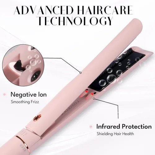 Vista 3 de Rozamor Plancha de pelo y rizador 2 en 1, plancha plana de titanio rosa, moldeador antiquemaduras de 1 pulgada, iones negativos infrarrojos