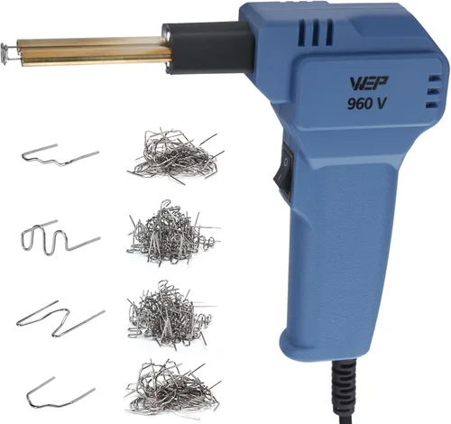 Vista 12 de Kit de soldador de plástico WEP 960-V 110V con luces LED con 200 grapas calientes y alicates para soldadura de plástico de parachoques de coche Azul