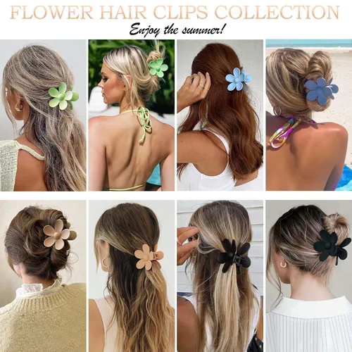 Vista 5 de Pinzas Grandes para Cabello Tipo Garra, Paquete de 12, Pinzas para Cabello con Flores para Cabello Fino, Grande Cuadrado Mate Sujeción Fuerte