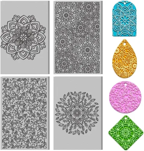 Vista 12 de Juego de 4 láminas de textura de arcilla polimérica para usar con cortadores de arcilla, esteras de textura de arcilla boho, kit de fabricación