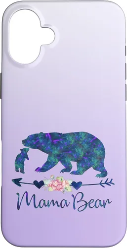 Vista 23 de Teal Blue Purple Floral Mama Bear and One Cub Silver Purple Case for iPhone 17