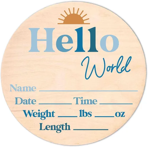 Vista 19 de Letrero de recién nacido "Hello World" - Placa de anuncio de nacimiento con nombre de bebé para hospital - Accesorio para fotos - Decoración