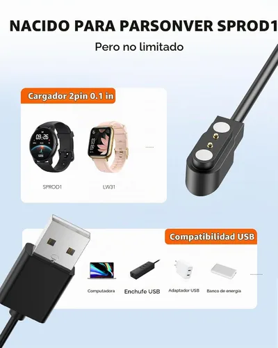 Vista 6 de Cargador magnético USB para reloj inteligente (paquete de 2), cable