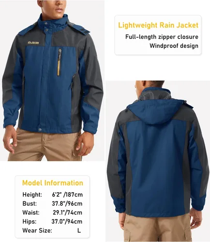 Vista 2 de MAGCOMSEN Men's Hooded Windproof Water Resistant Rain Jacket Windbreaker 5 Pockets for Hiking,Fishing,Runing