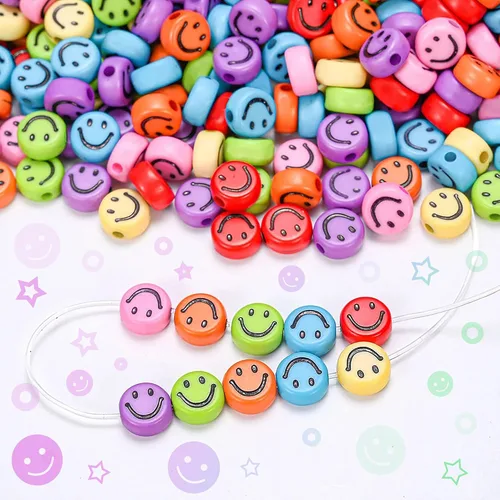 Vista 3 de 650 cuentas de cara sonriente, 0.27 x 0.157 pulgadas, paquete grande Cuentas coloridas mezcladas, cuentas de cara feliz para manualidades, joyas