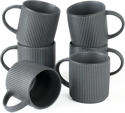 Vista 59 de famiware Juego de 4 tazas de café de 12 onzas, tazas de cerámica con asa Negro (Star-Black)