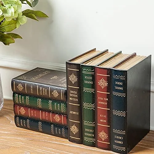 Vista 4 de YANGMEI Caja de almacenamiento clásica con forma de libro decorativa, caja de organización rectangular de madera para decoración de estantes