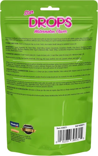 Vista 2 de Vitakraft Drops - Conejo de cobayas, hámster con sabor a sandía, bolsa de 4.4 onzas, deliciosas gotas enriquecidas con yogur con sabor afrutado