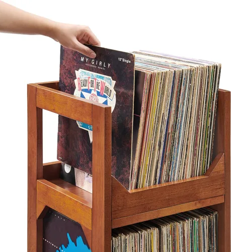 Vista 12 de Crosley Furniture Asheville - Soporte pequeño de discos moderno de mediados de siglo, almacenamiento de vinilo, con capacidad para hasta 130 discos