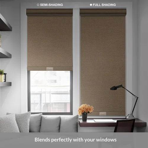 Vista 2 de Boolegon Persianas enrollables opacas para ventana, sin cordón, de tela de lino con aislamiento térmico, protegen de luz UV, casa, oficina, Beige