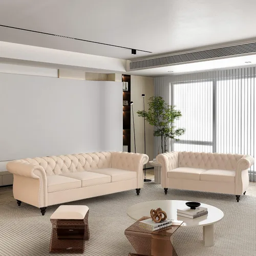 Vista 44 de QHITTY Juego de 2 piezas para sala de estar, Sofá Seccional Chesterfield Silla Contemporáneo Tapizado de Terciopelo Loveseat Juego de Sofás