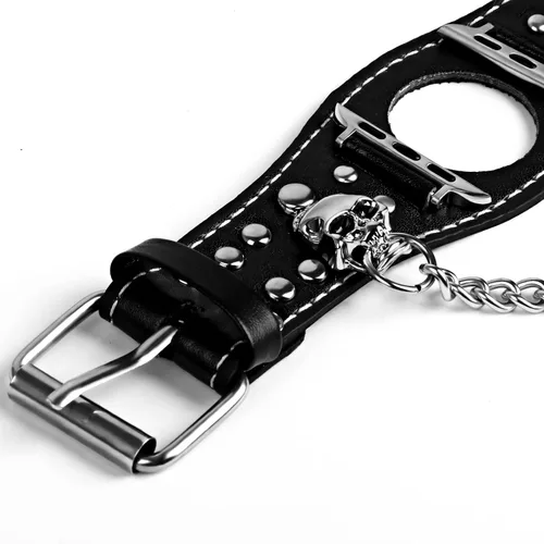 Vista 7 de VIQIV Pulsera de cuero con calavera compatible con Apple Watch Band Ultra de 1.929 in, 1.732 in, 1.772 in, 1.654 in, 1.614 in, 1.575 in, 1.496 in
