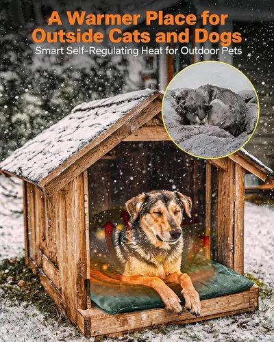Vista 2 de PETNF Almohadilla térmica para mascotas al aire libre para gatos y perros, control automático de temperatura de 100.4-107.6 °F, impermeable Verde