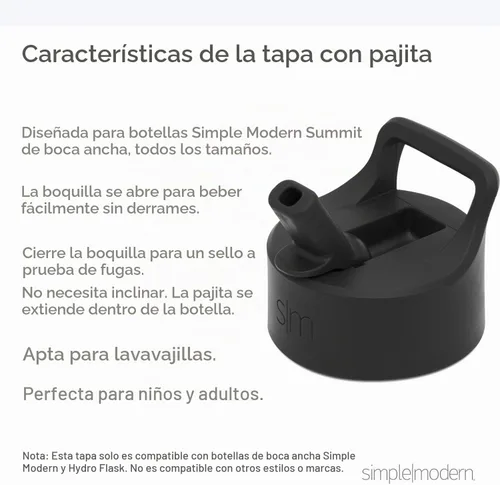 Vista 5 de Simple Modern botella de agua reutilizable con tapa con pajilla, termo de acero inoxidable con aislamiento al vacío, para gimnasio, colección