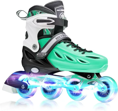 Vista 11 de METROLLER Patines en línea para niñas y niños, mujeres, hombres, 4 tallas ajustables, patines en línea con ruedas que se iluminan, patines