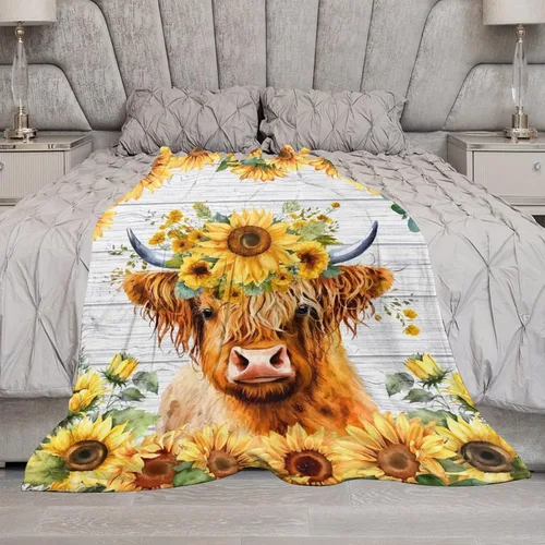 Vista 7 de Manta de vaca de las Tierras Altas para adultos - Mantas de vaca para mujeres y niñas - Suave, esponjosa y acogedora - 30"x40" Mantas para niños