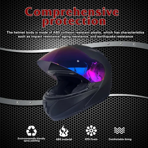 Vista 8 de KRN Casco de motocicleta modular reversible para adultos - Casco de calle aprobado por DOT, para carreras y con visor colorido y pasamontañas
