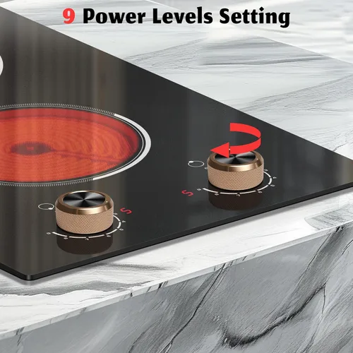 Vista 2 de Estufa eléctrica de 2 quemadores, estufa eléctrica integrada y encimera de 12 pulgadas, encimera de cerámica con control de perilla, 9 niveles