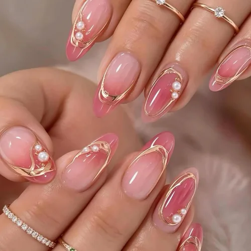 Vista 2 de 24 uñas postizas medianas a presión con forma de almendra, color LMT-7-81
