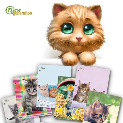 Vista 2 de New Generation – Kitten - Composition Notebooks, 80 Sheets / 160 Pages Wide Ruled pages Comp Book, Durable Laminated covers with Assorted Fashion