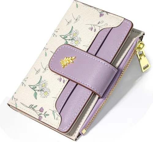 Vista 12 de YINHEXI Cartera para mujer, compacta y pequeña con bloqueo RFID, de cuero PU, plegable, con tarjetero, monedero mini con bolsillo para monedas