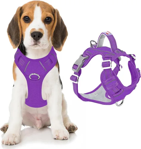 Vista 43 de BARKBAY Arnés Oxford sin tirones para perro con bolsillo para etiqueta de identificación, resistente, reflectante, fácil control para perros grandes