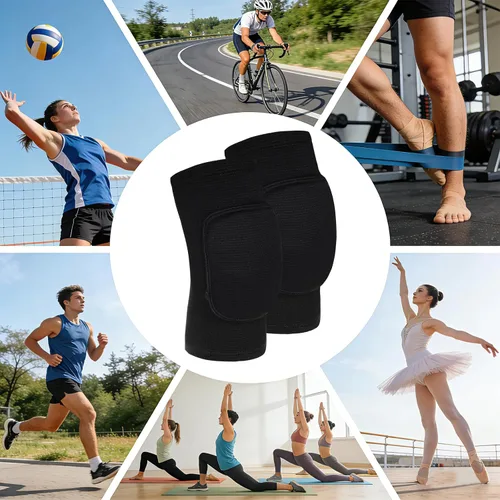 Vista 7 de Sucrain 2 pares de rodilleras, suaves y transpirables para hombres y mujeres, rodilleras protectoras para voleibol, fútbol, baloncesto, animadoras