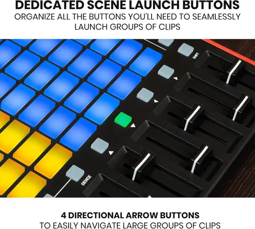 Vista 5 de Akai Professional APC Mini MK2 USB MIDI Pad Controller 64 blocs RGB, 9 faders, modo de batería y nota, mapeo 1:1 para Ableton Live