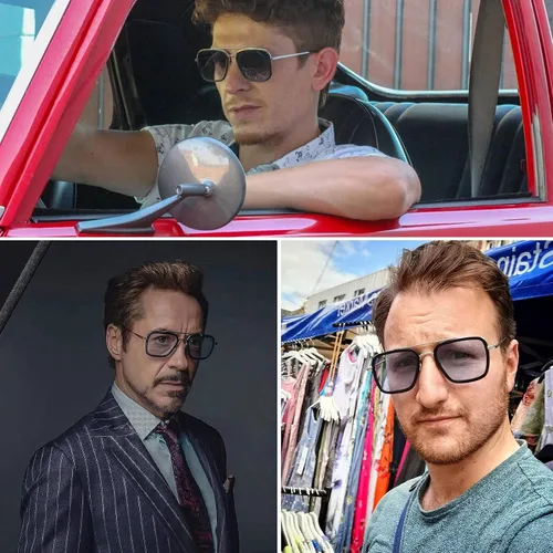 Vista 3 de Tony Stark - Gafas de sol polarizadas para hombre Mujeres Vintage Aviator Square Metal Frame Iron Man Edith