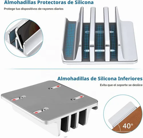 Vista 5 de Soporte vertical para laptop para escritorio [versión actualizada], soporte de escritorio de aluminio con 3 ranuras que ahorra espacio