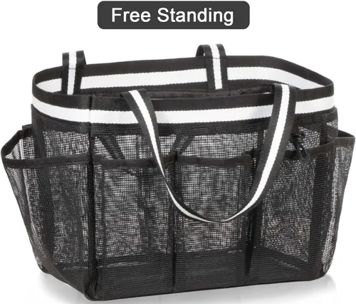 Vista 3 de XL – Organizador de ducha de malla, bolsa de ducha portátil para dormitorio universitario, camping, viaje, gimnasio (negro)