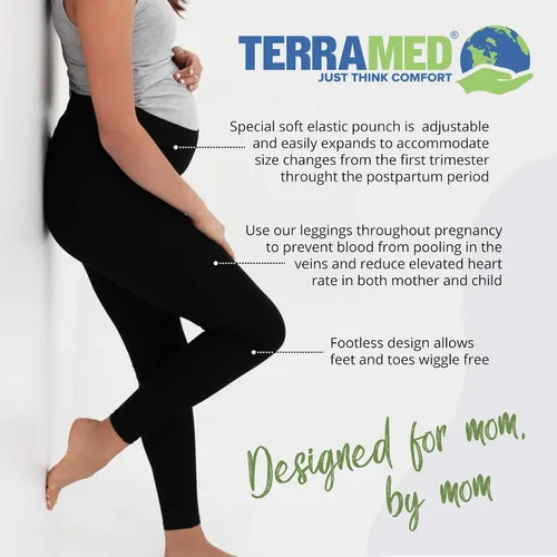 Vista 3 de Terramed - Leggings de compresión de maternidad sobre el vientre para mujer, 20-30 mmHg