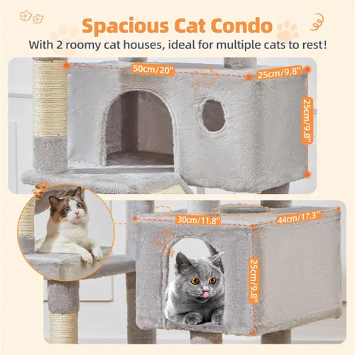 Vista 14 de Taoqimiao Árbol para gatos de 57.5 pulgadas, torre para gatos de interior para adultos, condominio extragrande para gatos, 8 postes rascadores
