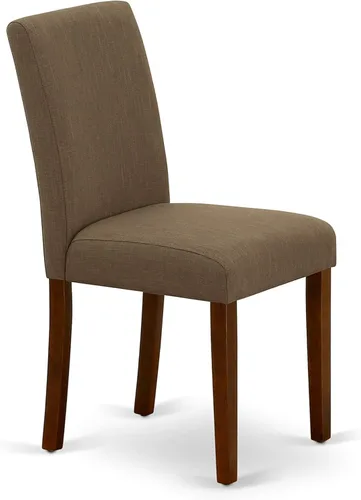 Vista 6 de HomeStock El juego de mesa de comedor moderno de 7 piezas consta de una mesa rectangular de madera y 6 sillas tapizadas de tela de lino café, 36 x