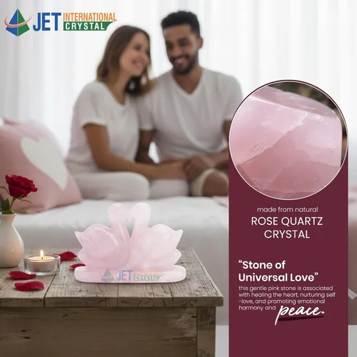 Vista 5 de Jet Natural - Figuras Fengshui de cuarzo rosa para pareja, patos, pájaros (hombre y hembra) para amor y romance (5.11 – 7.05 onzas)