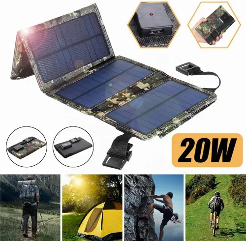 Vista 5 de Panel solar de carga de 10 W 5 V, bolsa plegable solar, panel de carga portátil al aire libre para teléfono móvil o mini ventilador, con un cable