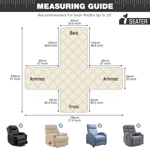 Vista 3 de TAOCOCO - Funda antideslizante para silla reclinable, funda para sofá, funda para silla reclinable pequeña con correas elásticas, protector