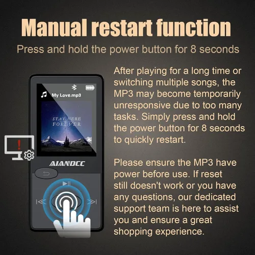 Vista 6 de Reproductor MP3 con sonido Bluetooth 5.3 HiFi, reproductor de MP3 con radio FM, mini reproductor de música de 32 GB para niños adultos, auriculares