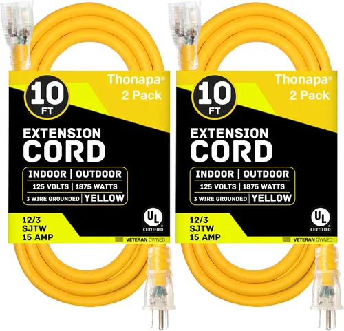 Vista 15 de Thonapa Cable de extensión de calibre 12 de 6 pies para exteriores, resistente 12/3, extremo iluminado SJTW Cable negro, 3 clavijas, enchufe a