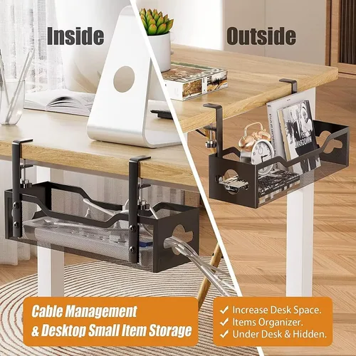 Vista 5 de Paquete de 2 bandejas para organizar cables debajo del escritorio, organizador de cables de 13.38 pulgadas sin taladros, organizador de cables